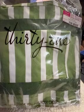 thirty-one Green and White Vertical Stripe Tote